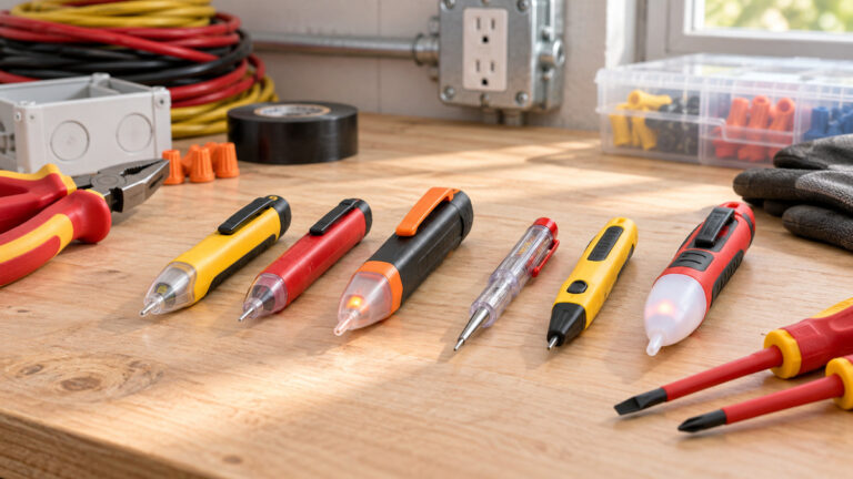 Editorial comparison scene featuring generic ac line tester options in natural light.