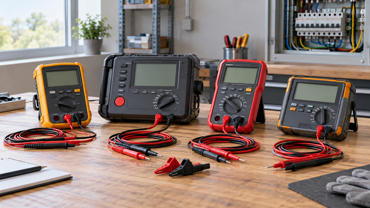 Editorial comparison scene featuring generic insulation detector options in natural light.
