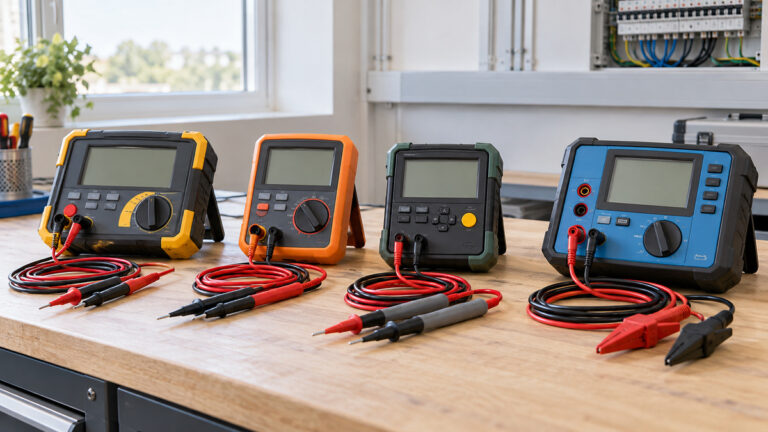 Several generic insulation resistance testers arranged for comparison.