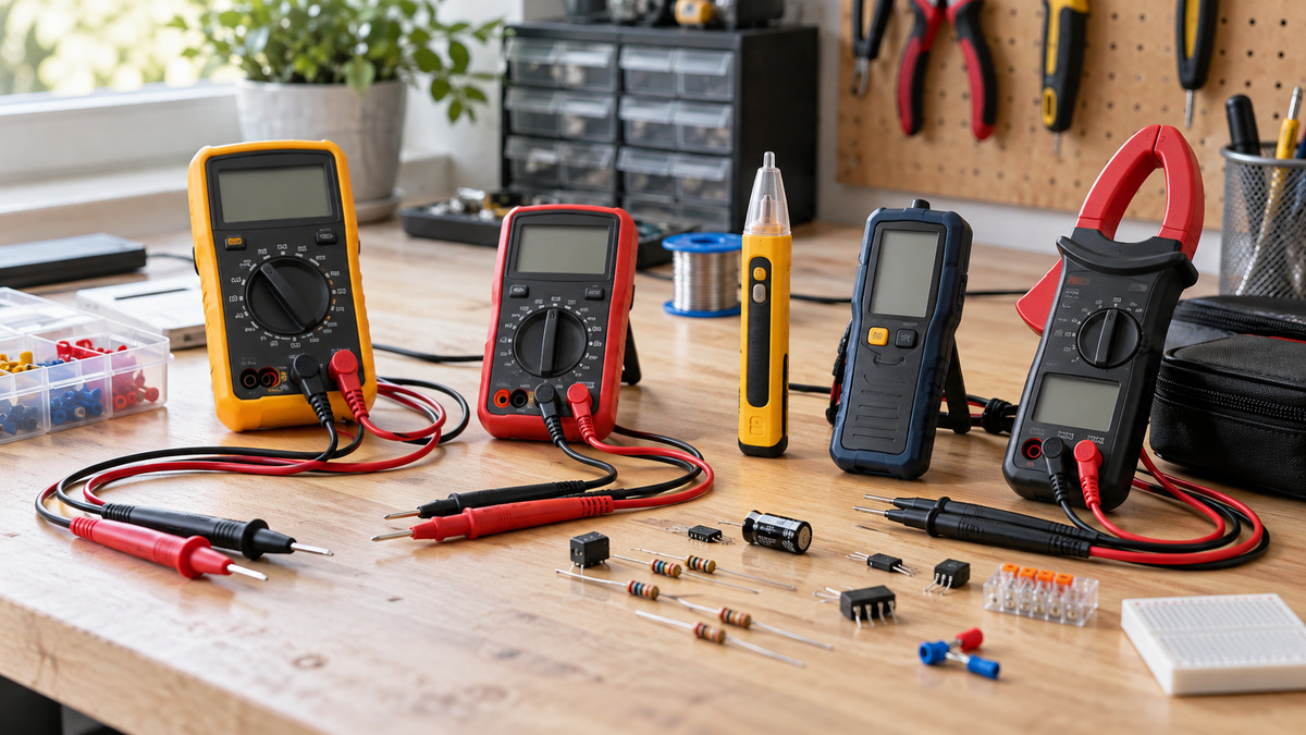 Several generic digital testers with different form factors.