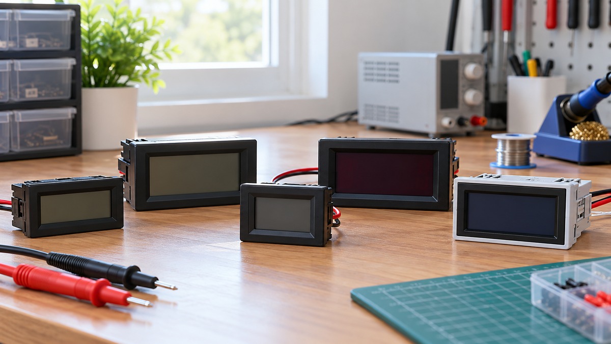 Generic panel voltmeters on an electronics workbench.