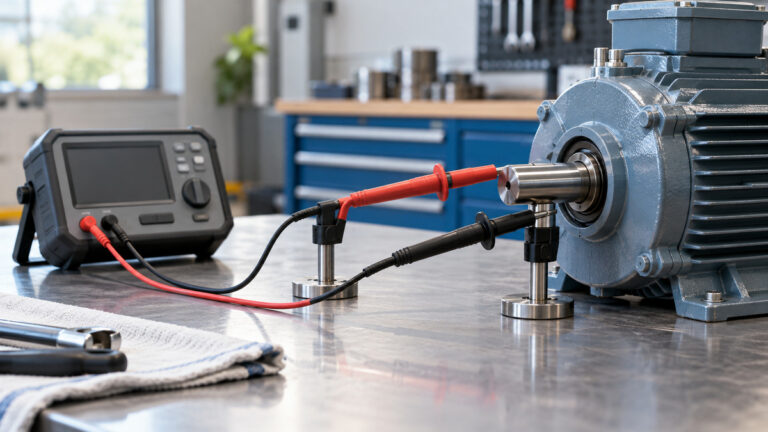 A clean editorial comparison scene showing generic shaft voltage tester options side by side.
