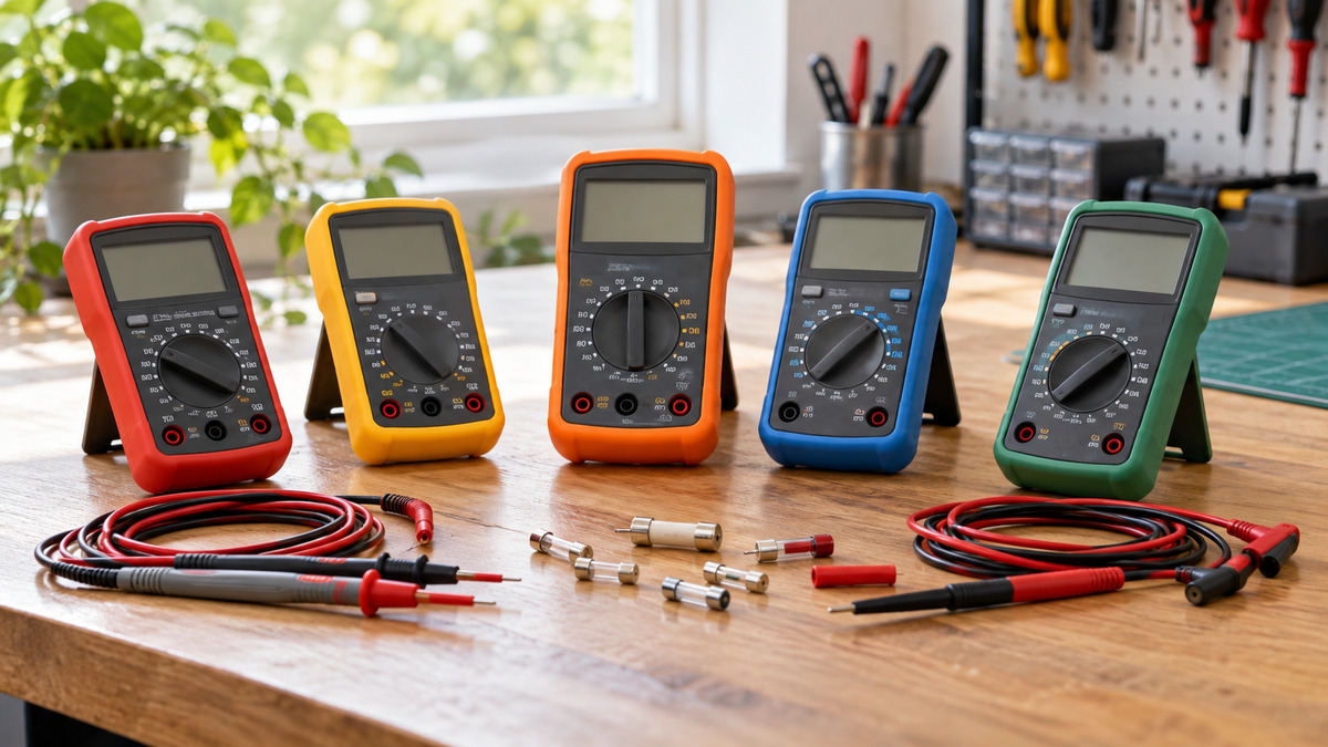 Editorial comparison scene featuring generic thsinde 18b digital multimeter options in natural light.