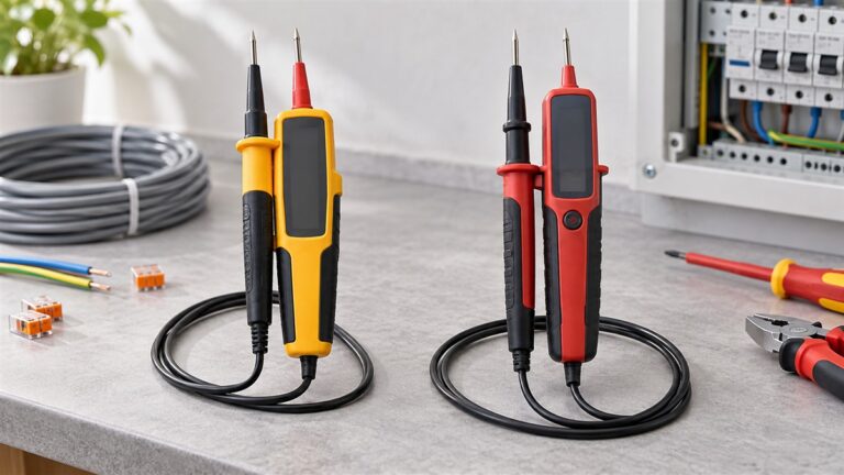 Generic two-pole voltage and continuity testers arranged with probes and cables.