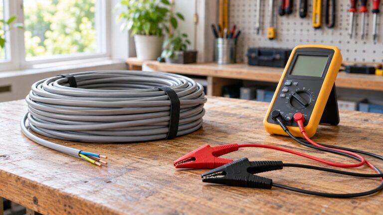 An insulation tester checking a coil of electrical cable.