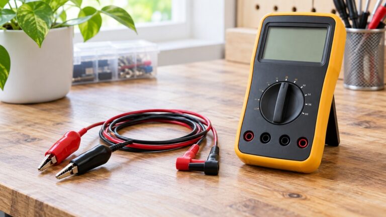 Voltmeter leads with insulated alligator clips.